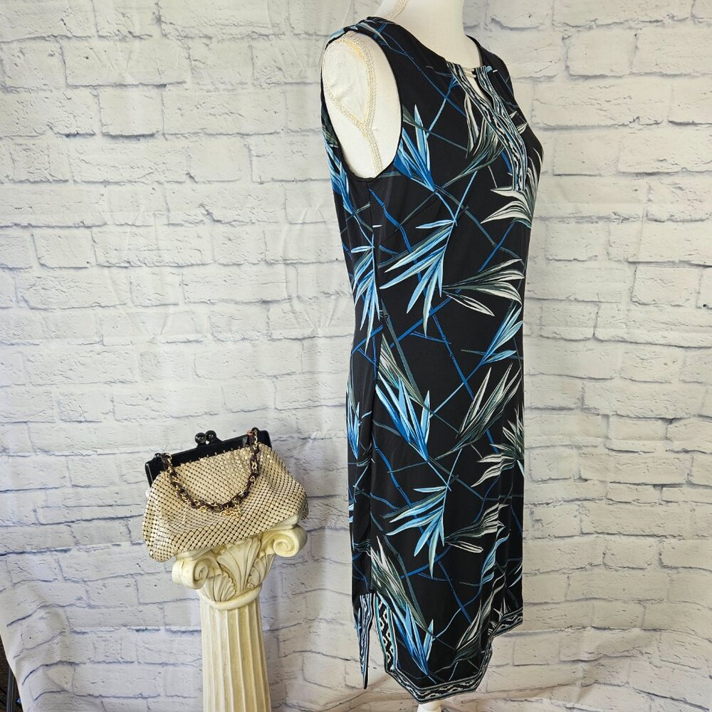 NWT White House Black Market Size M Teal Palm Print Sleeveless Sheath Dress $120 - Picture 6 of 12